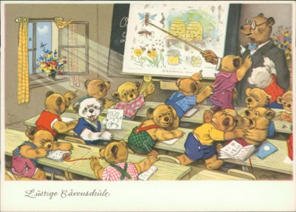 Alte Ansichtskarte Lustige Bärenschule, Bären, Teddybär, sign. Fritz Baumgarten
