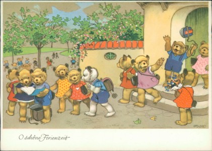 Alte Ansichtskarte O schöne Ferienzeit, Bären, Teddybär, sign. Fritz Baumgarten