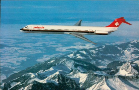 Alte Ansichtskarte Swissair, McDonnell-Douglas DC 9-81