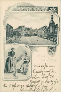 Alte Ansichtskarte Leipzig, Marktplatz, Pflaumen-Verkäuferin