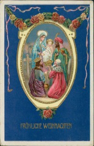 Alte Ansichtskarte Fröhliche Weihnachten, Jesuskind mit heiligen drei Königen