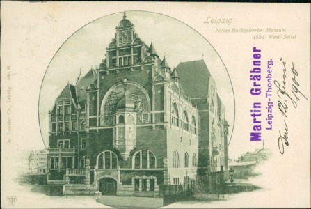 Alte Ansichtskarte Leipzig, Neues Buchgewerbe-Museum (Süd-West-Seite)