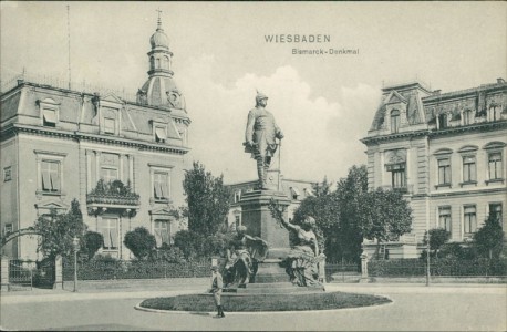 Alte Ansichtskarte Wiesbaden, Bismarck-Denkmal