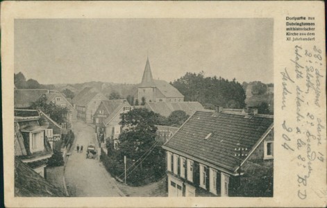 Alte Ansichtskarte Wermelskirchen-Dabringhausen, Dorfpartie mit historischer Kirche aus dem XI. Jahrhundert