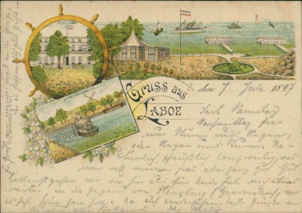 Alte Ansichtskarte Gruss aus Laboe, Hotel Laboe, Landungsbrücke