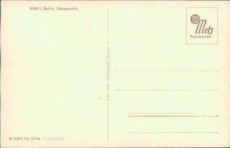 Adressseite der Ansichtskarte Bühl, Hauptstraße
