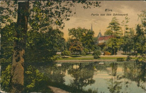 Alte Ansichtskarte Moers, Partie aus dem Schlosspark