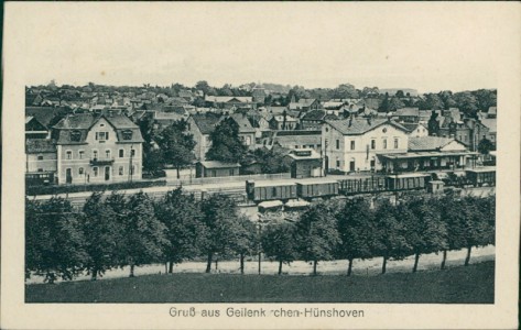 Alte Ansichtskarte Geilenkirchen-Hünshoven, Teilansicht mit Bahnhof