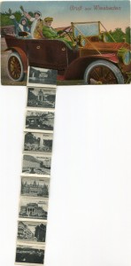 Adressseite der Ansichtskarte Gruß aus Wiesbaden, Leporello mit 10 Ansichten hinter der Klappe