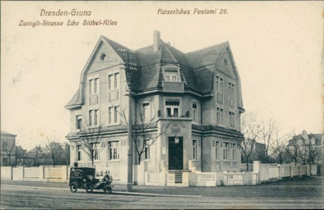 Alte Ansichtskarte Dresden-Gruna, Zwingli-Strasse Ecke Stübel-Allee, Kaiserliches Postamt 26