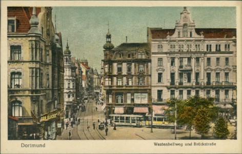 Alte Ansichtskarte Dortmund, Westenhellweg und Brückstraße