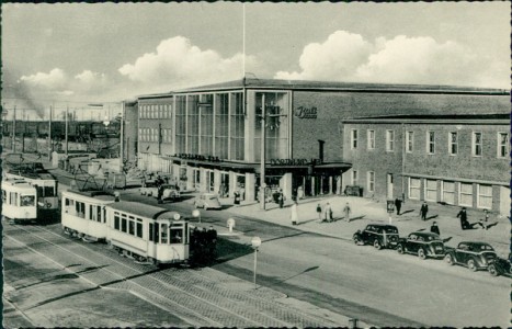 Alte Ansichtskarte Dortmund, Hauptbahnhof mit Straßenbahn