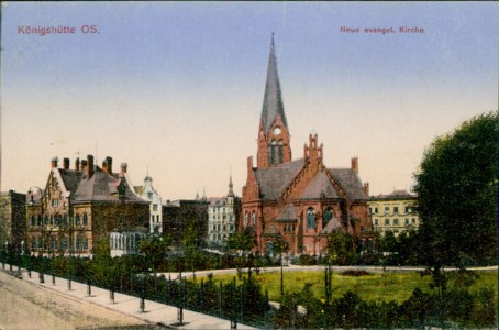 Alte Ansichtskarte Königshütte / Chorzów, Neue evangel. Kirche