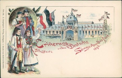 Alte Ansichtskarte Stuttgart, Erinnerung an das V. Deutsche Sängerbundesfest 1896