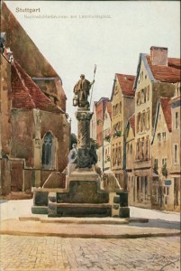 Alte Ansichtskarte Stuttgart, Nachtwächterbrunnen am Leonhardsplatz