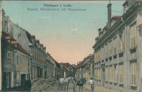 Alte Ansichtskarte Püttlingen / Puttelange-aux-Lacs, Kaiserl. Oberförsterei mit Hauptstrasse