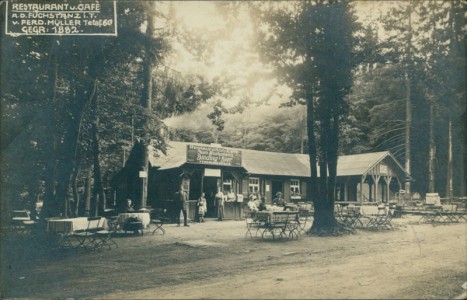 Alte Ansichtskarte Königstein im Taunus, Restaurant u. Café "Zum Fuchstanz", Binding Bier, Ferdinand Müller