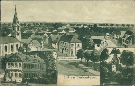 Alte Ansichtskarte Gruß aus Oberhausbergen, Gesamtansicht, Wirtschaft z. Hoffnung
