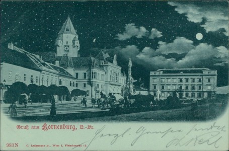 Alte Ansichtskarte Gruss aus Korneuburg, Teilansicht im Mondschein