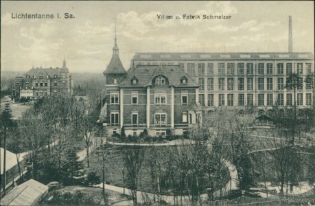 Alte Ansichtskarte Lichtentanne, Villen u. Fabrik Schmelzer