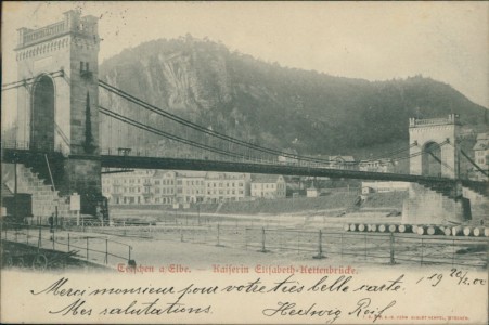 Alte Ansichtskarte Tetschen / Děčín, Kaiserin Elisabeth-Kettenbrücke