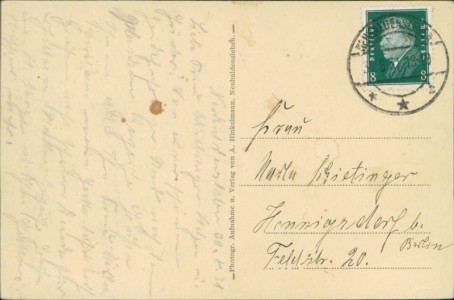 Adressseite der Ansichtskarte Haldensleben, Gasthof zum Waldhaus, W. Zapf in Planken bei Neuhaldensleben