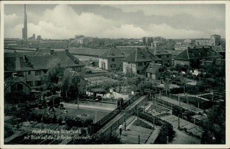 Alte Ansichtskarte Wolfen (Kreis Bitterfeld), Teilansicht mit J. G. Farbenfabriken