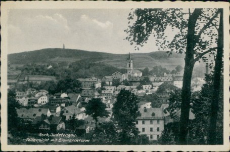Alte Ansichtskarte Asch, Sudetengau, Teilansicht mit Bismarckturm