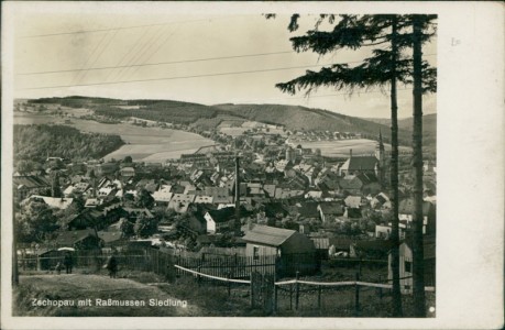 Alte Ansichtskarte Zschopau, Teilansicht mit Raßmussen Siedlung