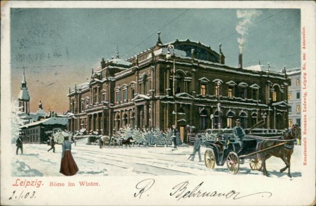 Alte Ansichtskarte Leipzig, Börse im Winter