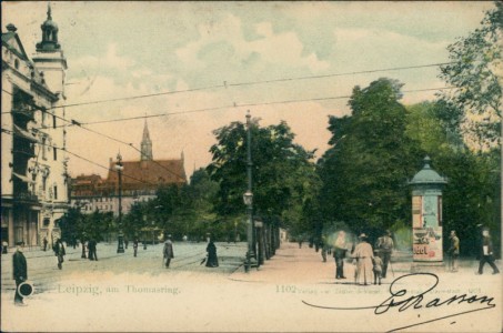 Alte Ansichtskarte Leipzig, am Thomasring, Litfaßsäule