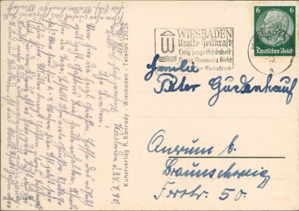 Adressseite der Ansichtskarte Wiesbaden, Sitz der Waffenstillstands-Kommission - Nassaue Hof - 27.6.1940