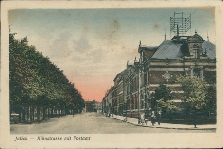 Alte Ansichtskarte Jülich, Kölnstrasse mit Postamt