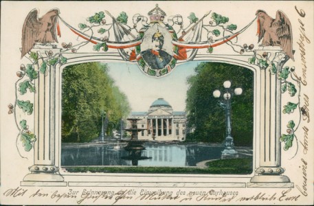 Alte Ansichtskarte Wiesbaden, Zur Erinnerung an die Einweihung des neuen Kurhauses, Kaiser Wilhelm II