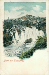 Alte Ansichtskarte Jajce, Panorama mit Wasserfall