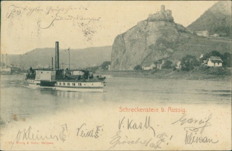 Alte Ansichtskarte Aussig / Ústí nad Labem, Schreckenstein mit Elbdampfer