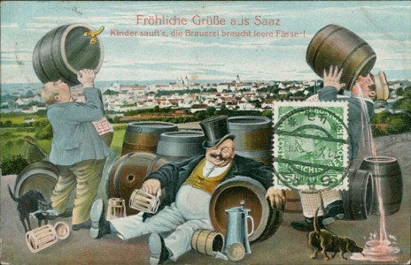 Alte Ansichtskarte Saaz / Žatec, Fröhliche Grüße aus Saaz, Bier