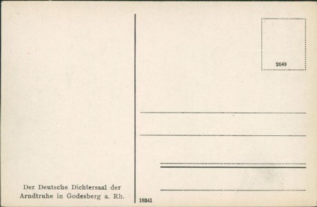 Adressseite der Ansichtskarte Bad Godesberg, Der Deutsche Dichtersaal der Arndtruhe