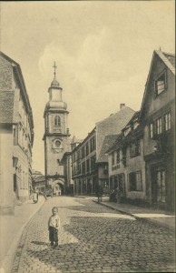 Alte Ansichtskarte Aschaffenburg, Sandgasse, Sandkirche