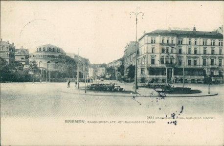 Alte Ansichtskarte Bremen, Bahnhofsplatz mit Bahnhofstrasse