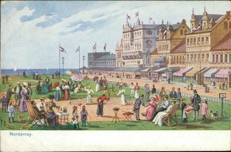 Alte Ansichtskarte Norderney, Teilansicht mit Tennisplatz