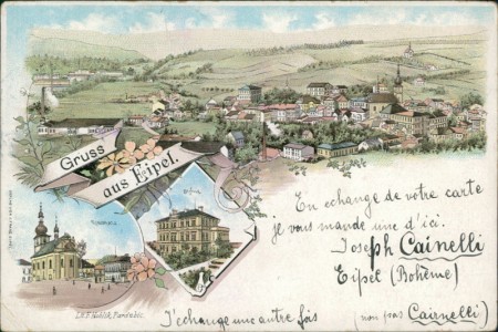Alte Ansichtskarte Úpice / Eipel, Gesamtansicht, Ringplatz, Schule