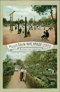 Alte Ansichtskarte Leipzig, Masch.Fabrik Karl Krause, Arbeitergärten