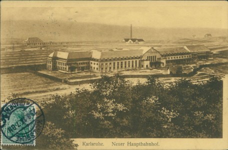 Alte Ansichtskarte Karlsruhe, Neuer Hauptbahnhof