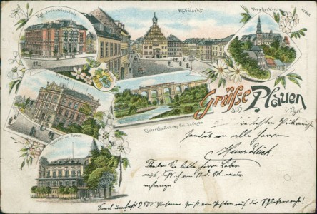 Alte Ansichtskarte Plauen, Kgl. Industrieschule, Altmarkt, Hradschin, Postamt, Elstertalbrücke, Restaurant zum Tunnel (SCHLECHTE ERHALTUNG)