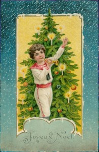 Alte Ansichtskarte Joyeux Noël, Knabe vor Weihnachtsbaum