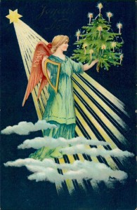 Alte Ansichtskarte Joyeux Noël, Engel mit Weihnachtsbaum