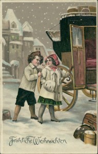 Alte Ansichtskarte Fröhliche Weihnachten, Kinder vor Kutsche