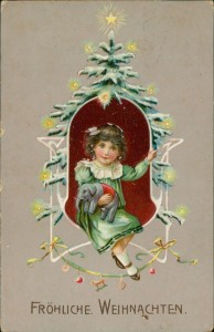 Alte Ansichtskarte Fröhliche Weihnachten, Mädchen mit Elefant