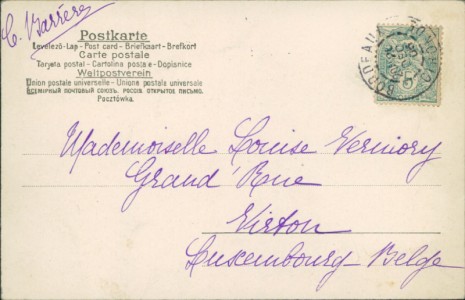 Adressseite der Ansichtskarte Bonne Année, Jahreszahl "1906" aus Gesichtern